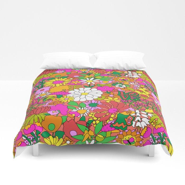 3D 60’s Groovy Garden in Neon Peach Coral Duvet Cover Bedding Sets