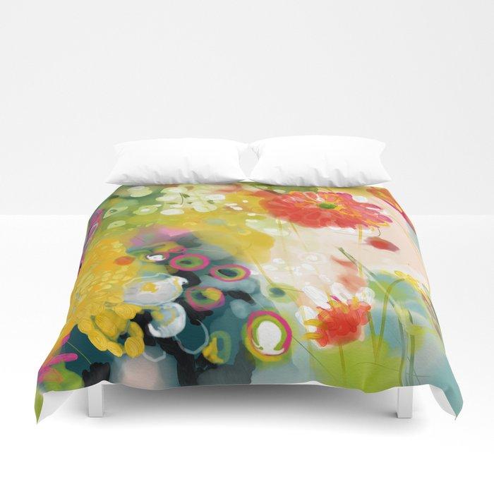 3D abstract floral art in yellow green and rose magenta colors Duvet Cover Bedding Sets
