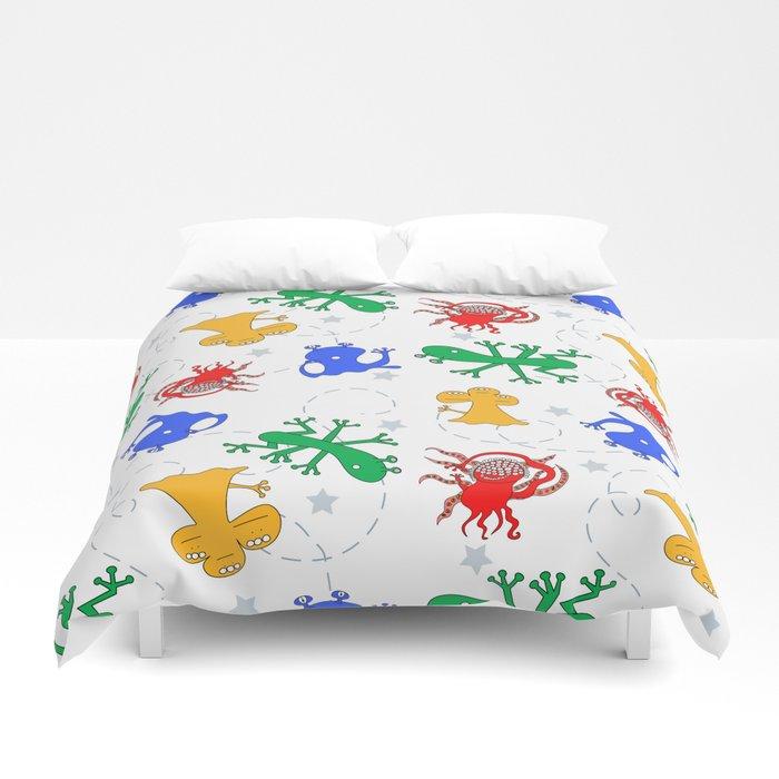 3D Aliens in space – white background Duvet Cover Bedding Sets
