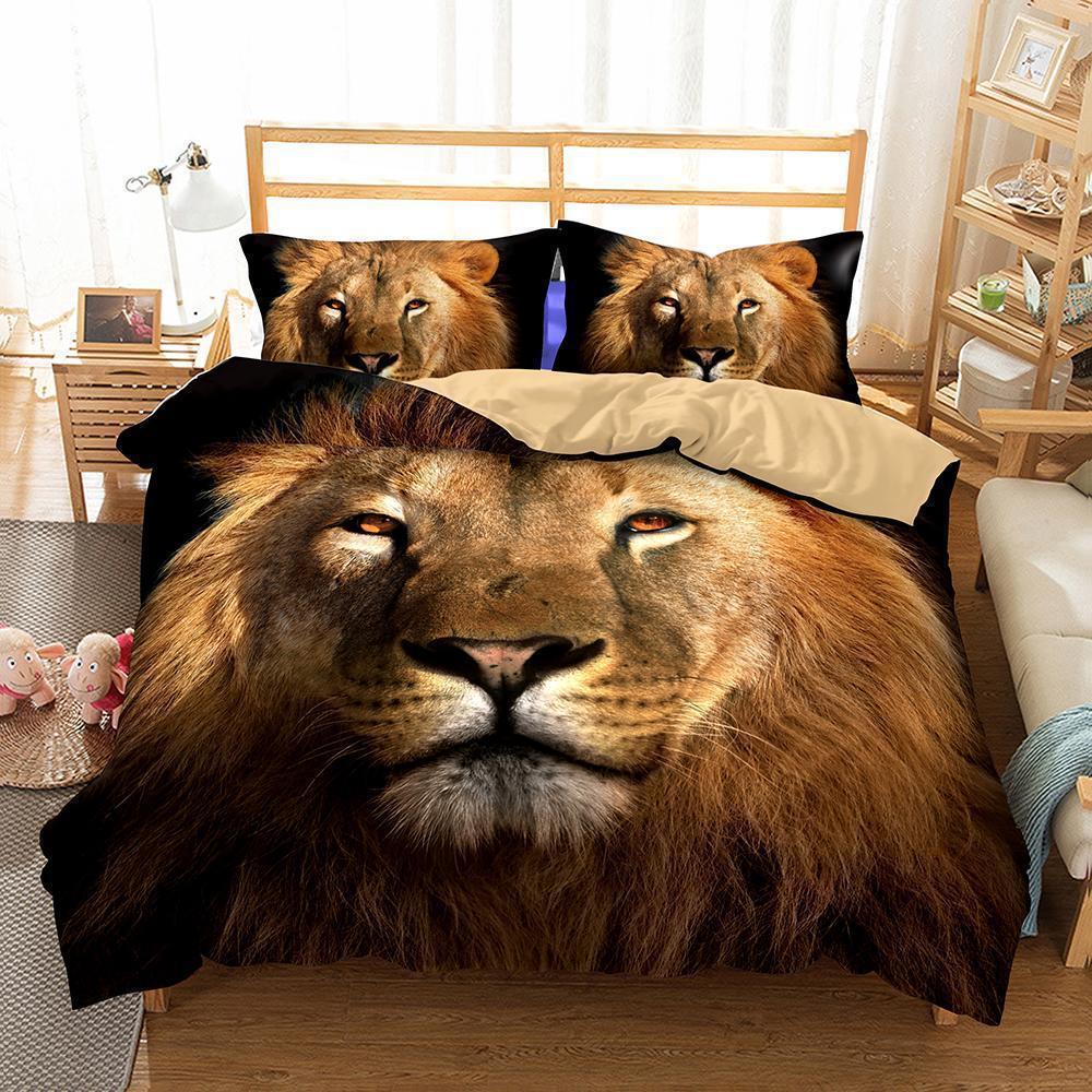 3D Animal Lion Printed Bedroom Pillows Queen hes3D Customized Duvet Cover Bedding Sets