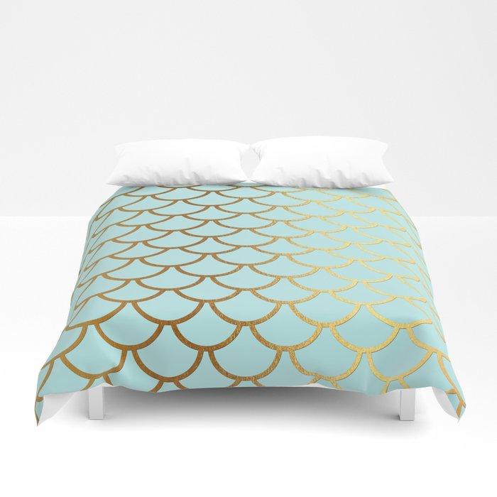 3D Aqua Teal And Gold Foil MermaidScales – Mermaid Scales Duvet Cover Bedding Sets