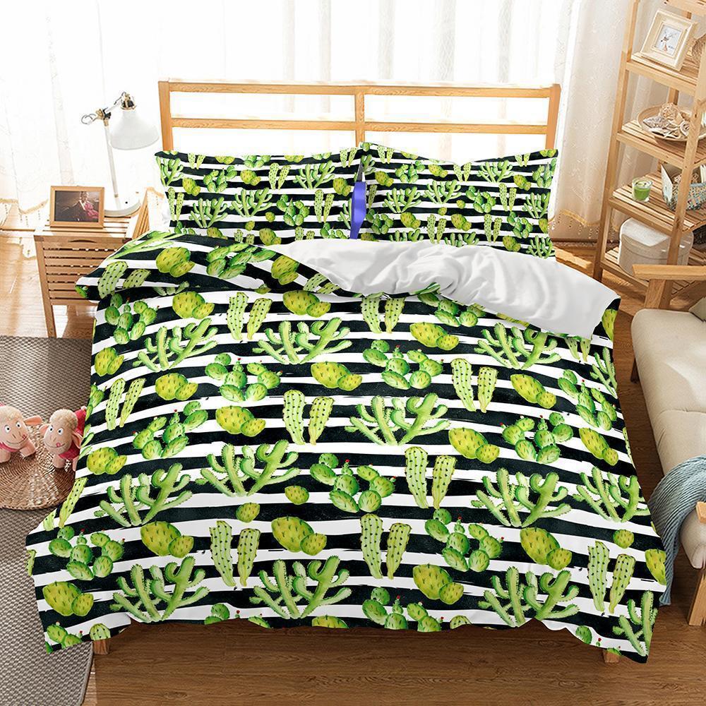 3D Art Pattern Green Cactus Printed Bedding Sets Duvet