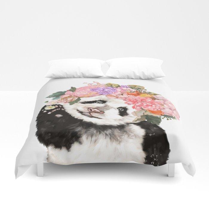 3D Baby Panda with Flowers Crown Duvet Cover Bedding Sets