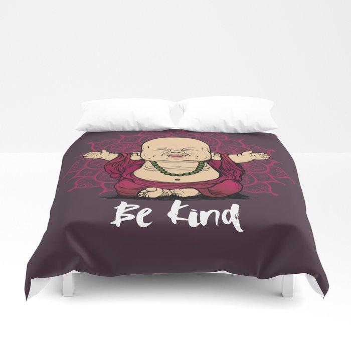 3D Be Kind Little Buddha Cute Smiling Buddha over mandala Duvet Cover Bedding Sets