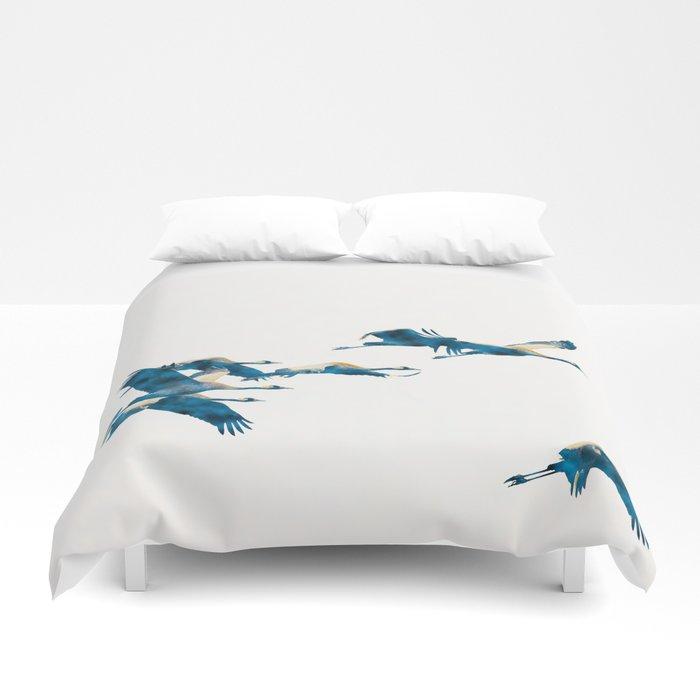 3D Beautiful Cranes in white background Duvet Cover Bedding Sets