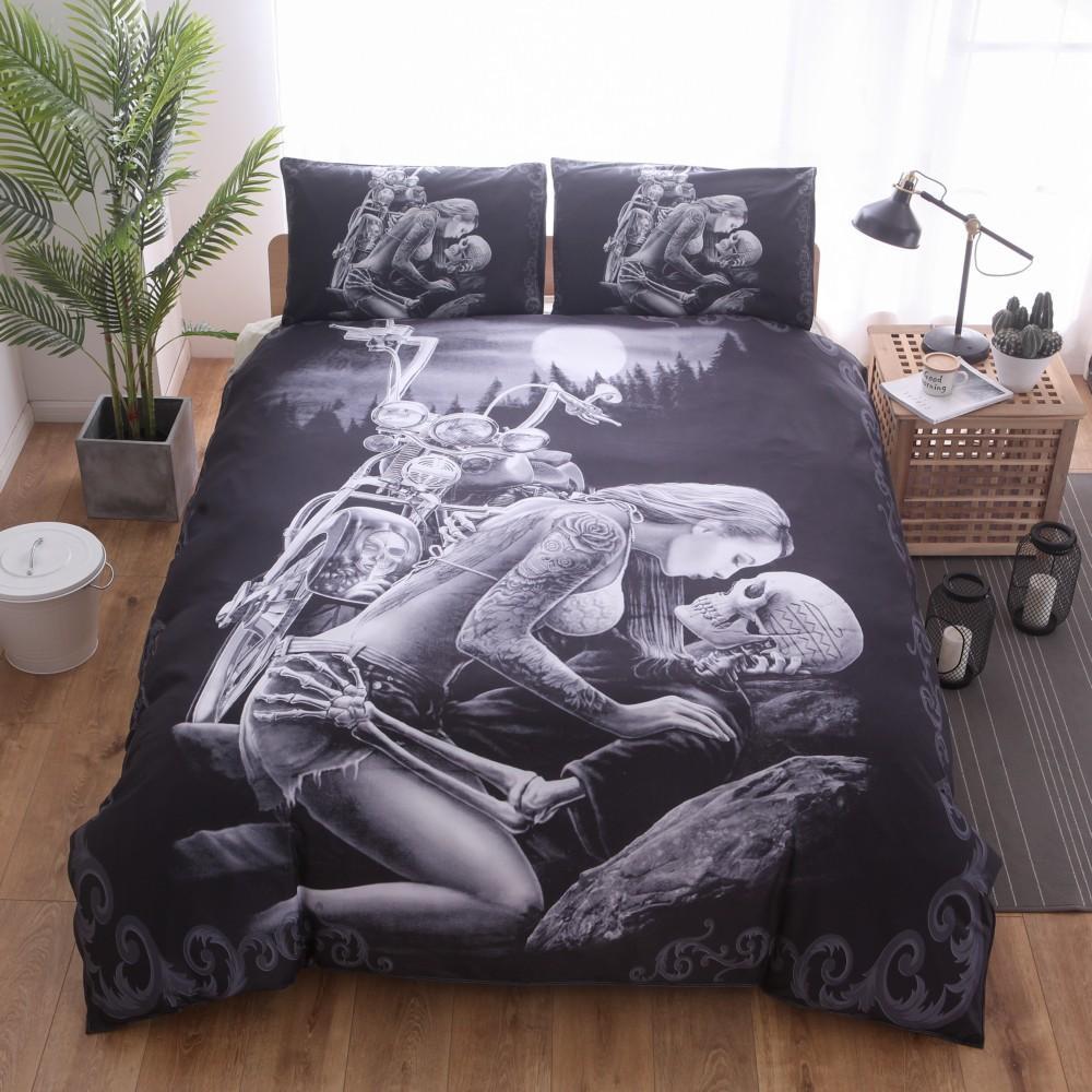 3D Black Motorcyclekull Printed 2/ingle Queen King3D Customized Duvet Cover Bedding Sets
