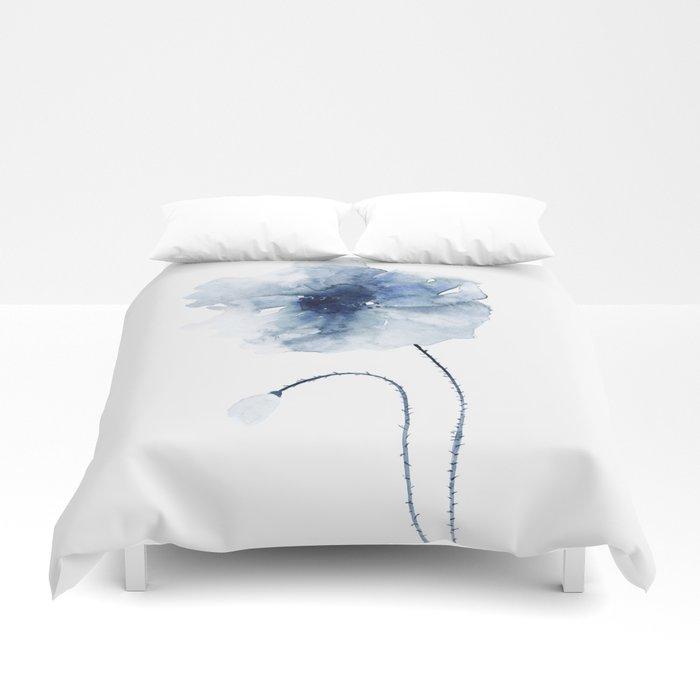 3D Blue Watercolor Poppies 2 Duvet Cover Bedding Sets