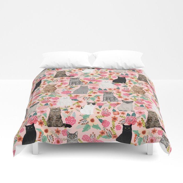 3D Cat floral mixed breeds of cats gifts for pet lovers cat ladies florals Duvet Cover Bedding Sets