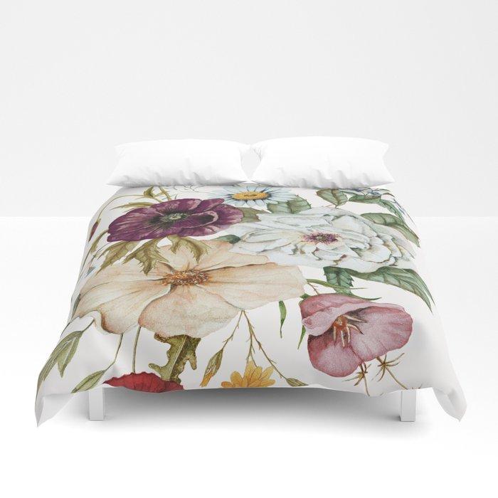 3D Colorful Wildflower Bouquet on White Duvet Cover Bedding Sets