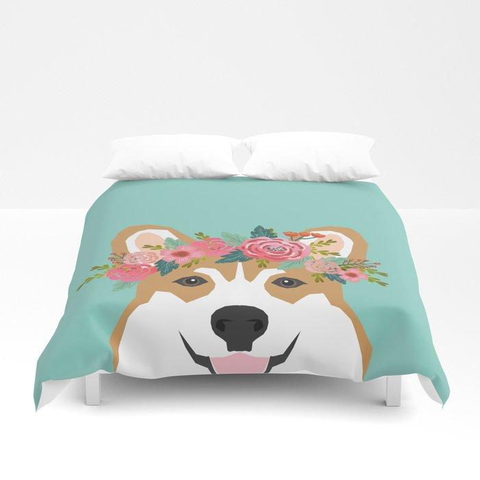 3D Corgi Portrait – dog with flower crown cute corgi dog art print Duvet Cover Bedding Sets