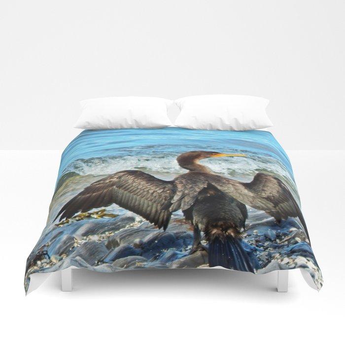 3D Cormorant Dries off in front of the Sea Duvet Cover Bedding Sets