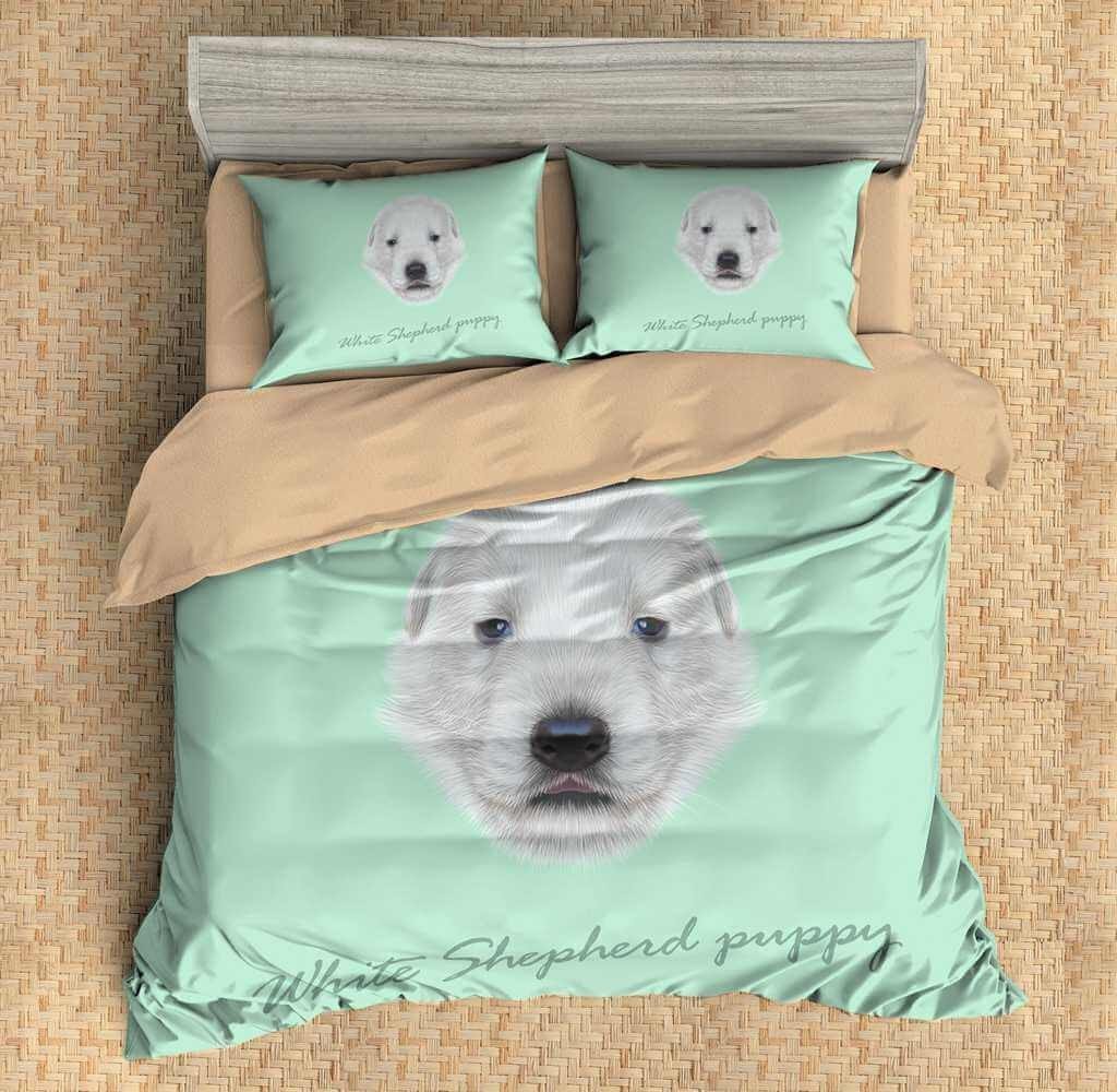 3D Customize White Shepherd Puppy Customized Bedding Sets Duvet Cover