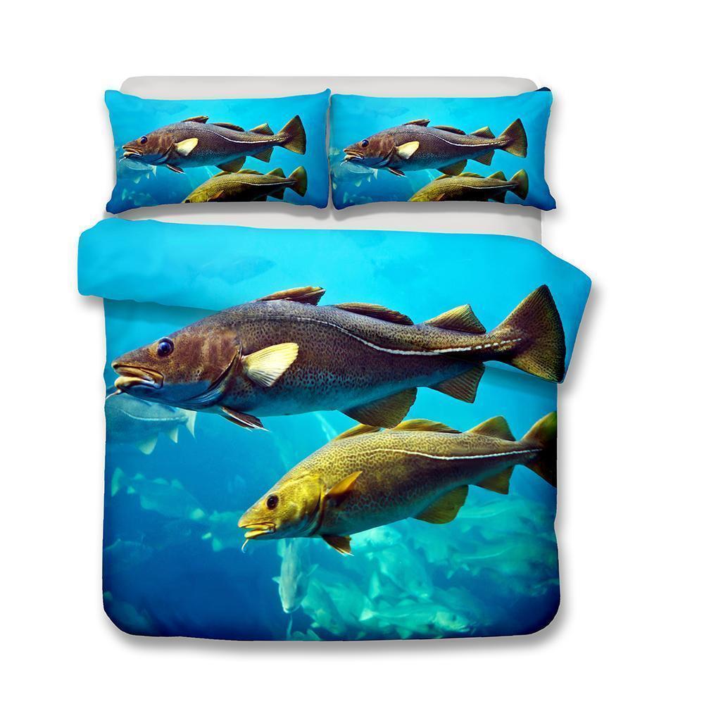 3D Design Fish Pattern Queen Bedding Set Quilt Pillow Coverlets Sets Underwater World King Size Bedding