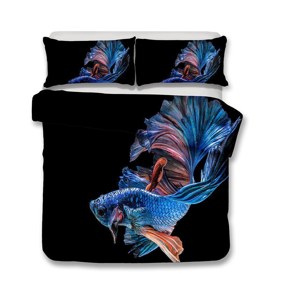 3D Design Fish Pattern Queen Kingize Quilt Pillow Coverl Underwater World Blue Fish3D Customized Duvet Cover Bedding Sets
