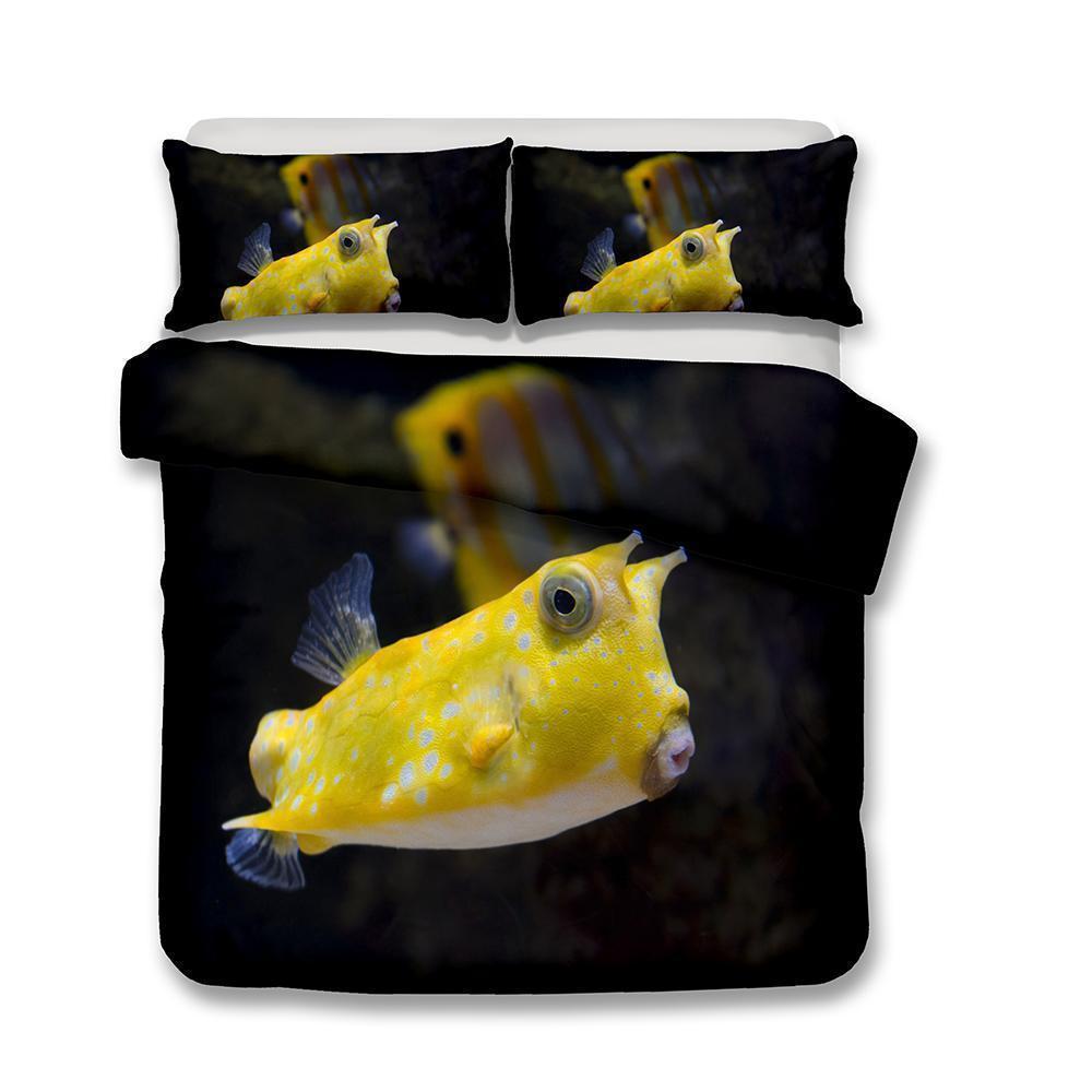 3D Design Fish Pattern Queen Kingize Quilt Pillow Coverl Underwater World Yellow Fish3D Customized Duvet Cover Bedding Sets