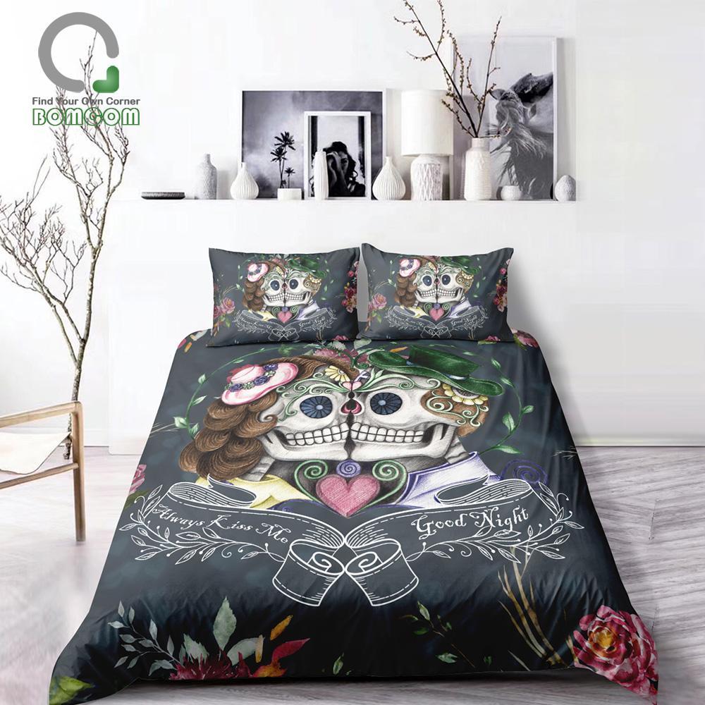 3D Digital Kissingkullskull Couple3D Customized Duvet Cover Bedding Sets