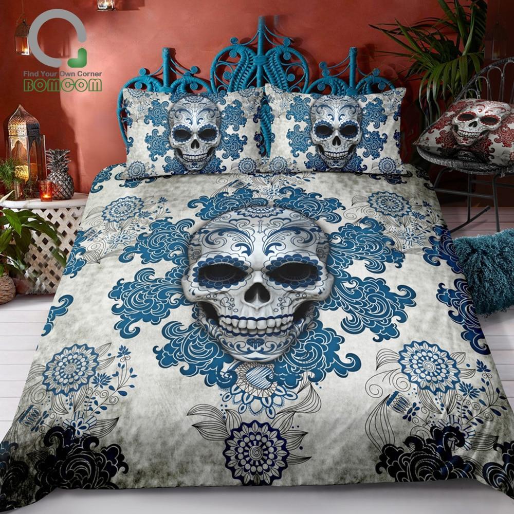 3D Digital Printing Colorfulugarkull with Floral 3D Customized Duvet Cover Bedding Sets