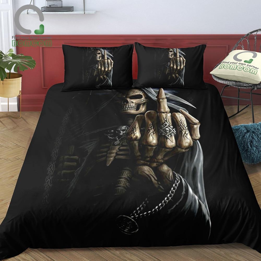 3D Digital Printing Magickull Finger up Grim Reaper Poster 100% Microfiber Black3D Customized Duvet Cover Bedding Sets