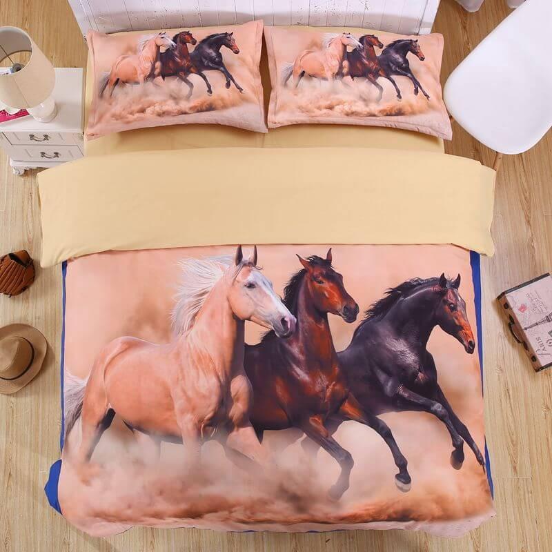 3D Horse Bedding Set 3PCS Duvet Cover Set Flat Sheet Pillowcses Bedclothes