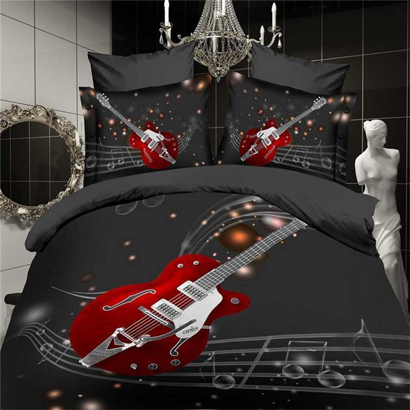 3D Music notes black red guitar quilt 3D Customized Duvet Cover Bedding Sets