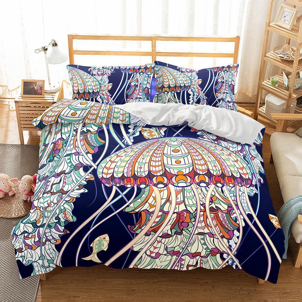 3D Natural Scenery Jellyfish Printed Bedding Sets Bedding Twin Size Bedroom Pillows 3d Bed Sheets
