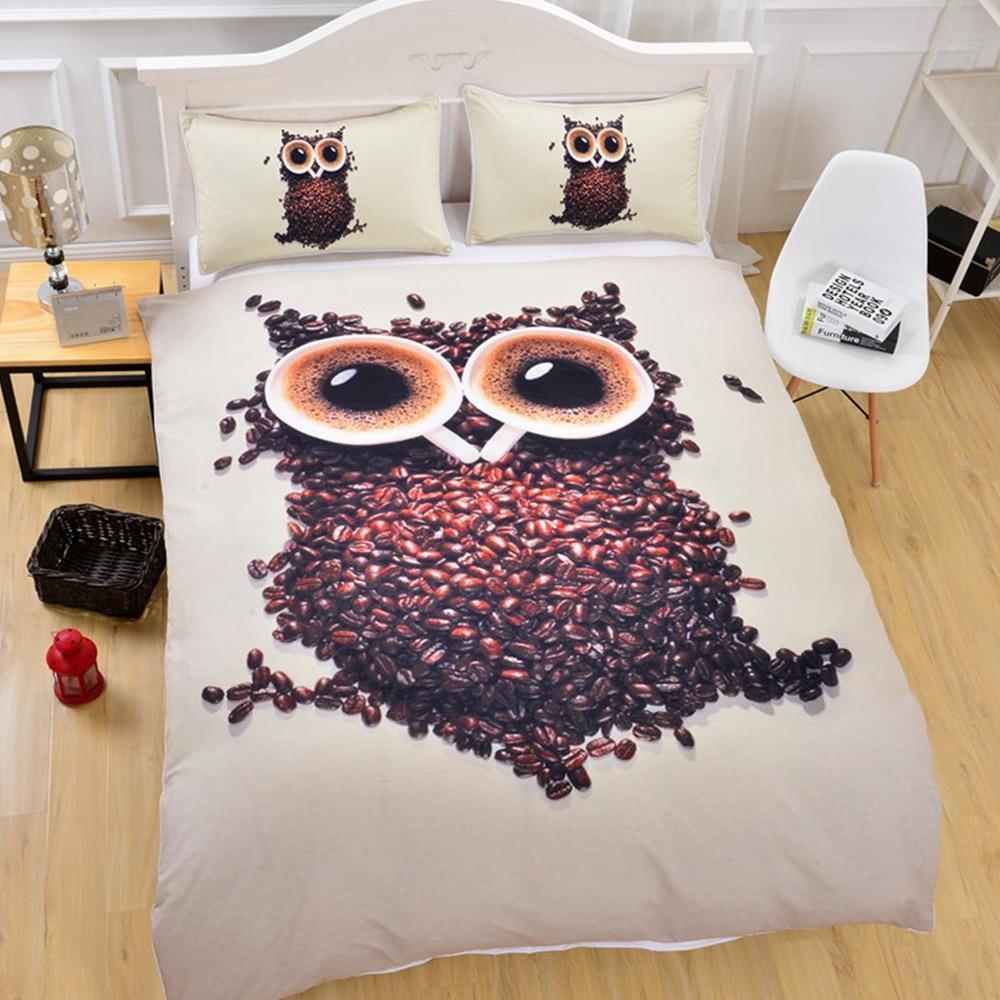 3D Owl Coffee Bean ART HOP 3D Customized Duvet Cover Bedding Sets