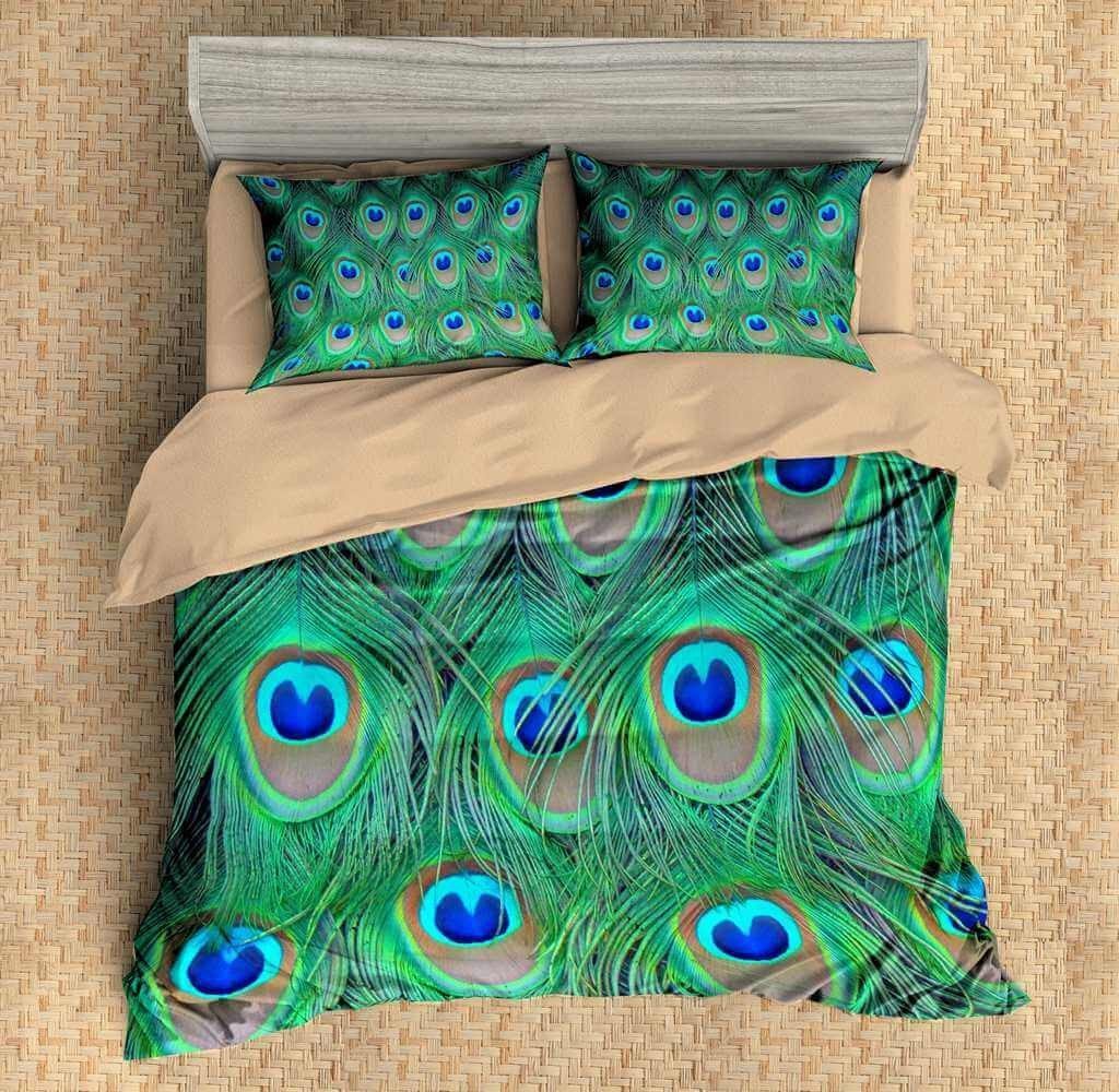 3D Peacock Feathers 3PCS Duvet Cover Set Bedding Set Flat Sheet Pillowcases