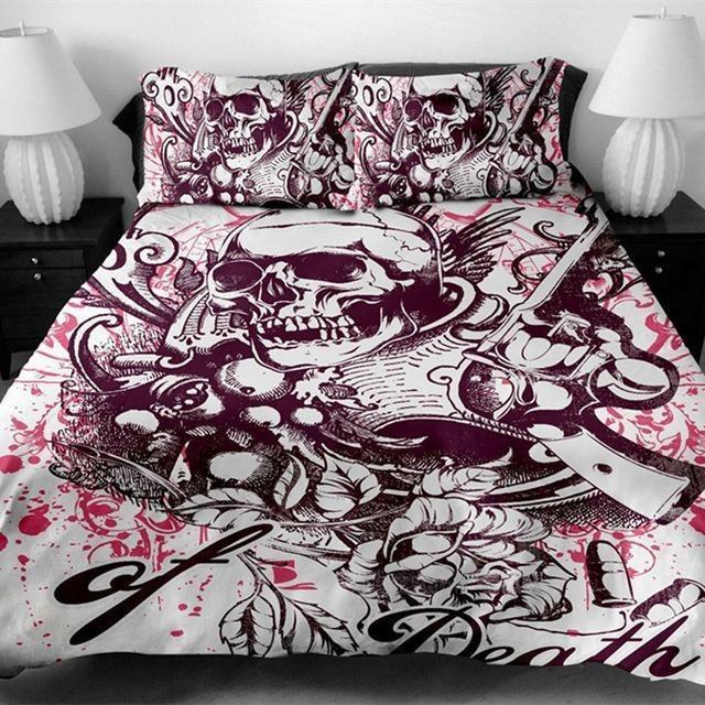 3D Plum Death Skull Bedding Set