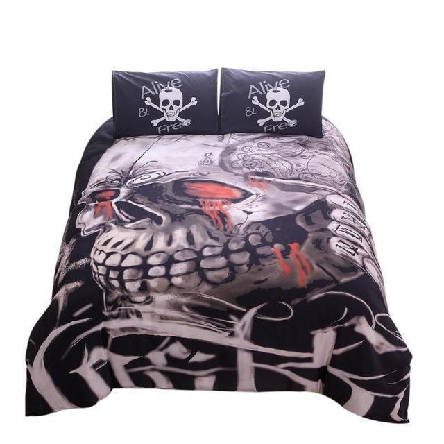 3D Printed Skull Bedding Sets Black Rose Red