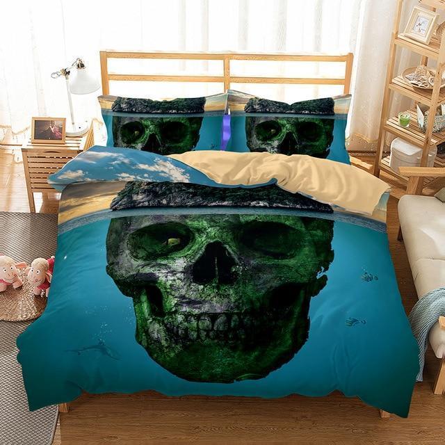 3D Skull Print Duvet Cover Set With Pillowcase