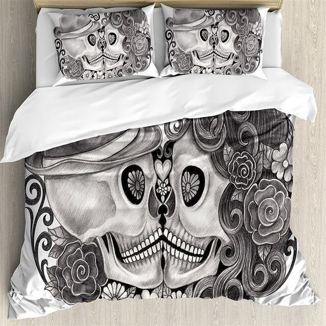 3D Sugar Skull Couple in Love Bedding Set