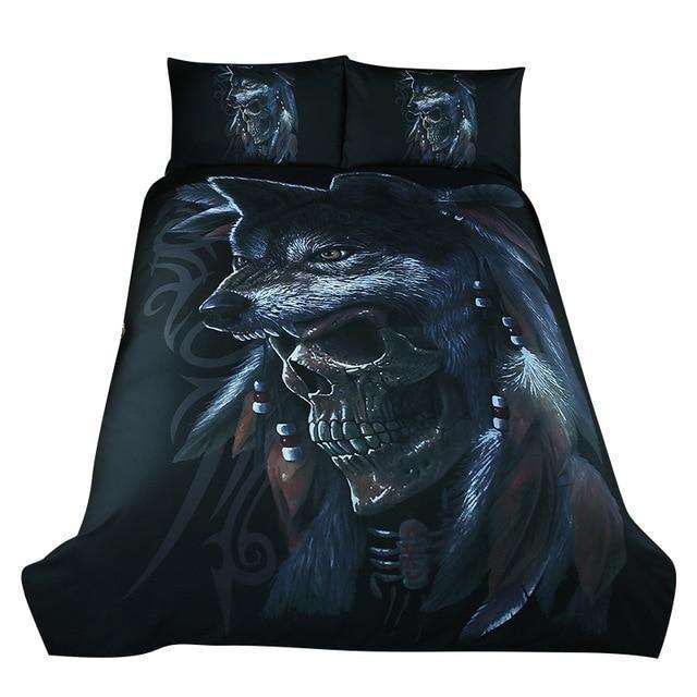 3D Wolves Skull Bedding Set Duvet Cover Pillowcase