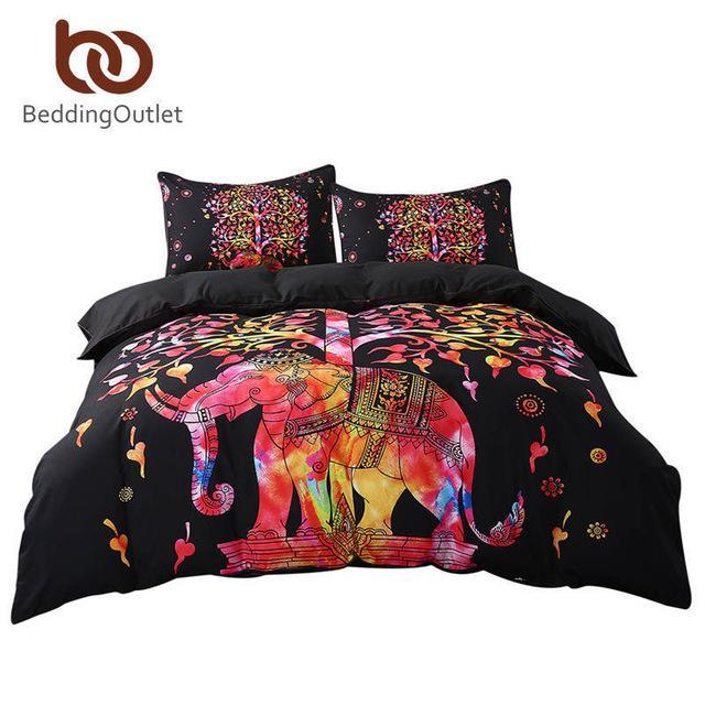 5pcs Bed in a Bag Colored Elephant Tree Pattern Bohemia Bedspread Black Bed Cover USAize3D Customized Duvet Cover Bedding Sets