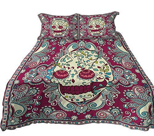 A Anoleu Purplekull Combined with Paisley Design Printedkull 3Pc, Reverse Comfortableolid Purple Cotton Queenize(Queen)3D Customized Duvet Cover Bedding Sets