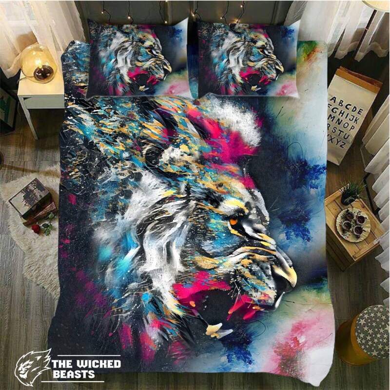 Abstract Artistic Colorful Lion3D Customized Duvet Cover Bedding Sets