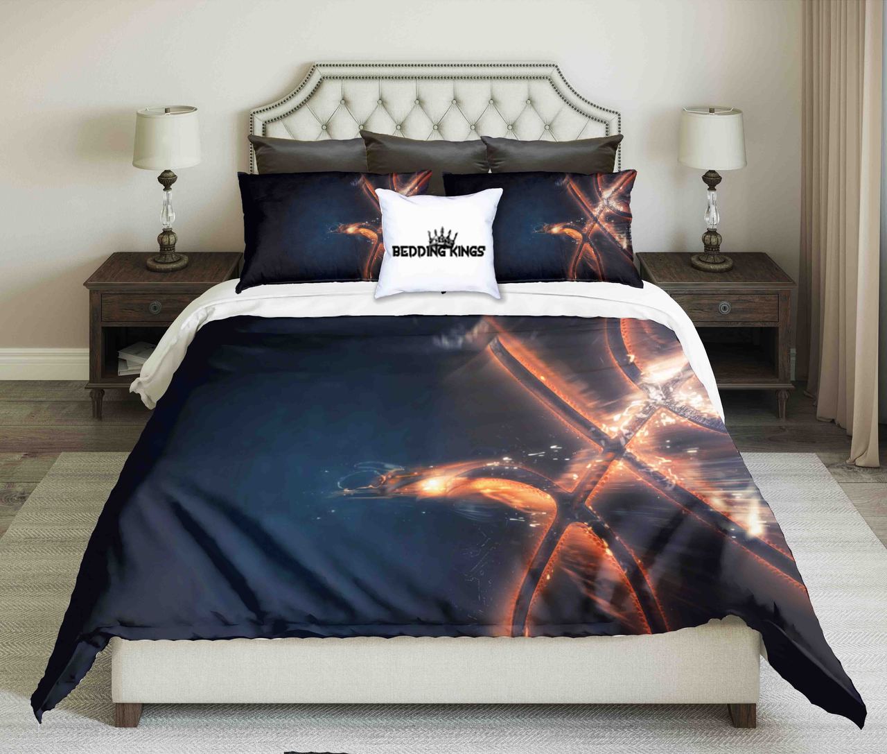 Abstract Basketball on Dark Background Design | kings3D Customized Duvet Cover Bedding Sets