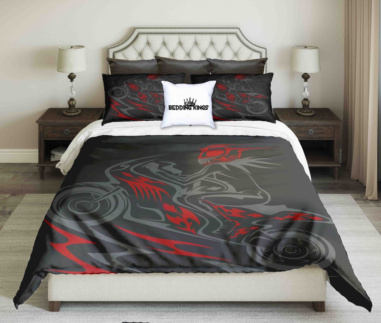 Abstract Grey Red Biker Design | kings3D Customized Duvet Cover Bedding Sets