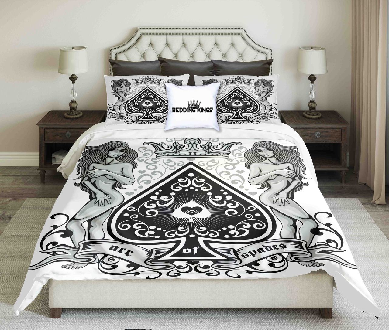 Ace ofpades With Heart And Antique Girls Design | kings3D Customized Duvet Cover Bedding Sets