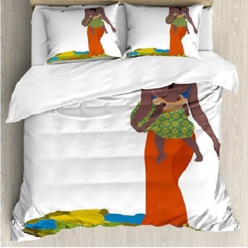 African Mother Carrying Baby Girl Duvet Cover Set