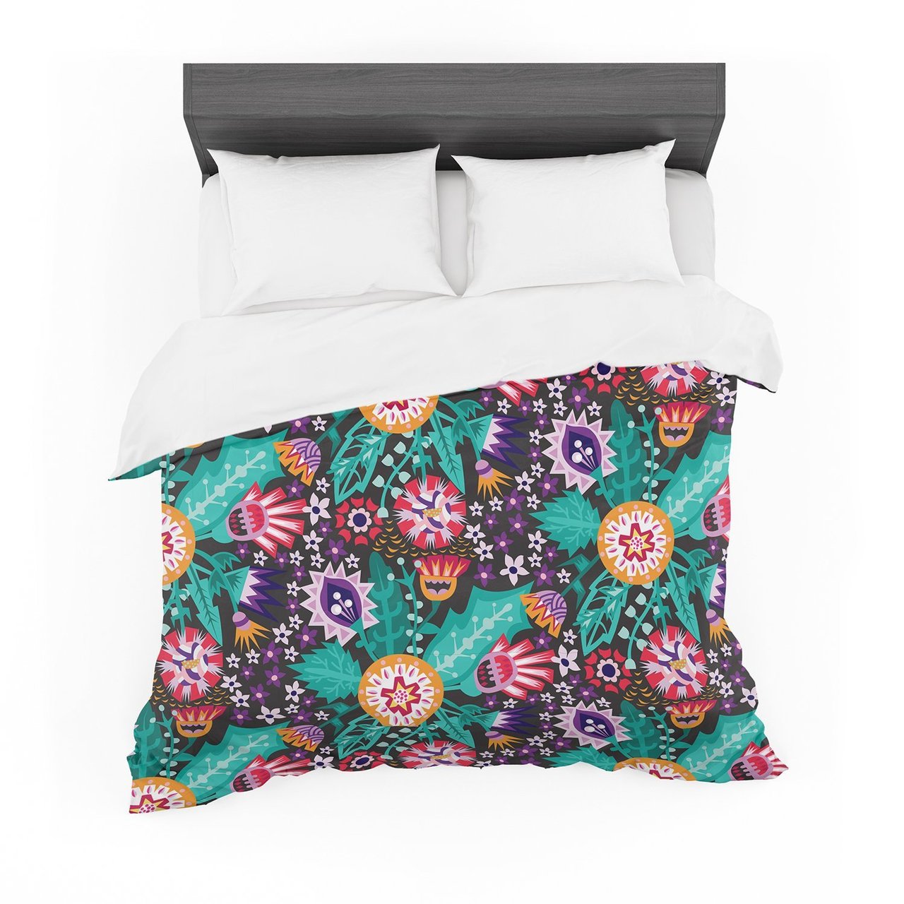 Agneschugardt ‘Folk Meadow’ Purple Teal Featherweight3D Customized Duvet Cover Bedding Sets