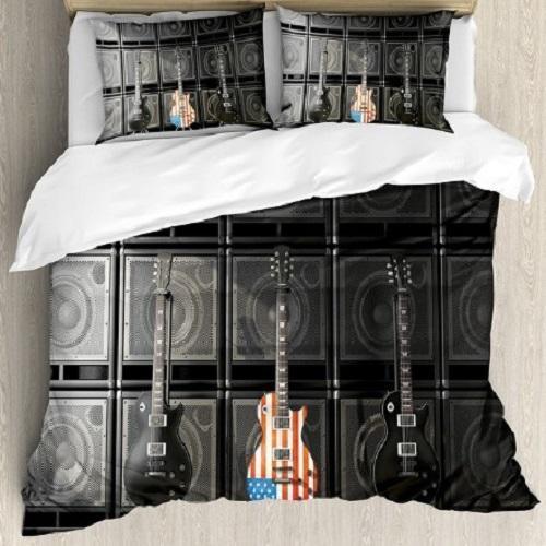 American Flag Black and Us Bass Guitar Duvet Cover Set