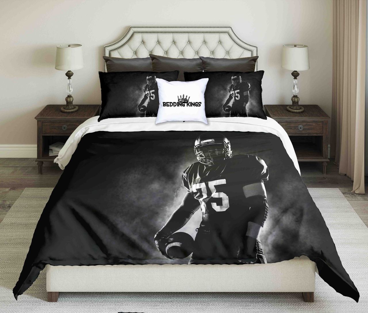 American Footballer On Black Background | kings3D Customized Duvet Cover Bedding Sets