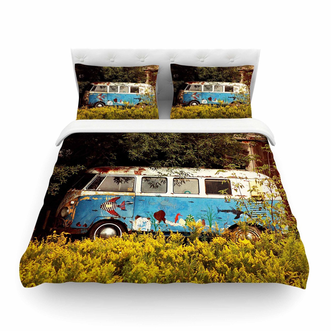 Angie Turner ‘Hippie Bus’ Blue Yellow Featherweight3D Customized Duvet Cover Bedding Sets