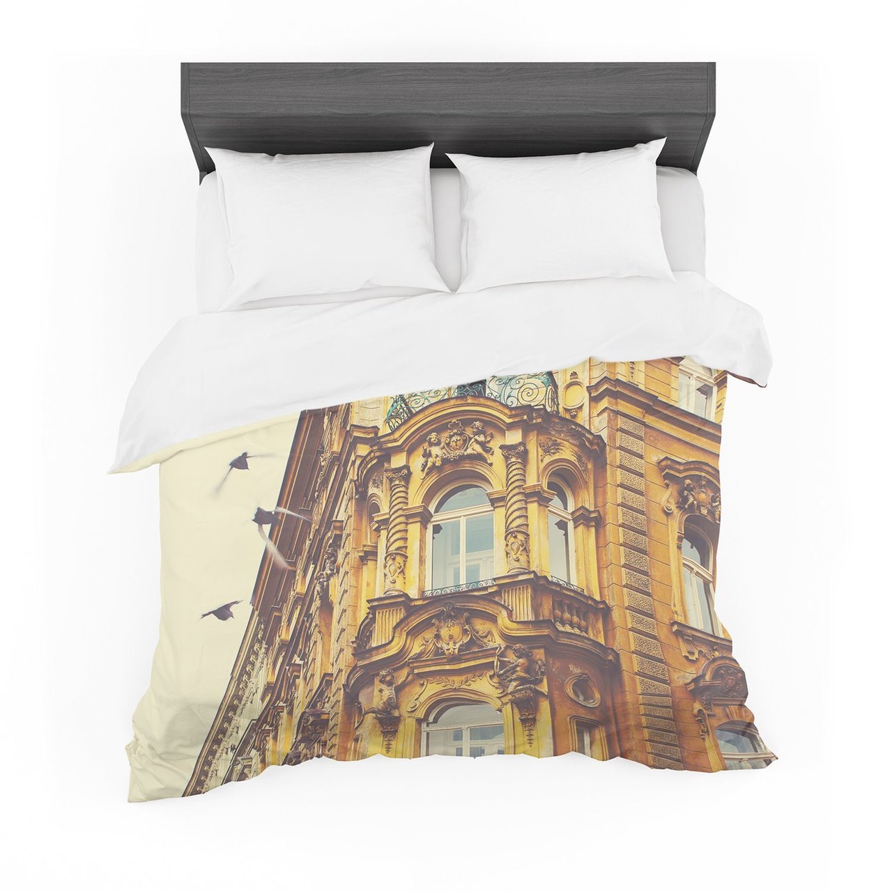 Ann Barnes ‘Prague Morning’ Gold Building Cotton3D Customized Duvet Cover Bedding Sets