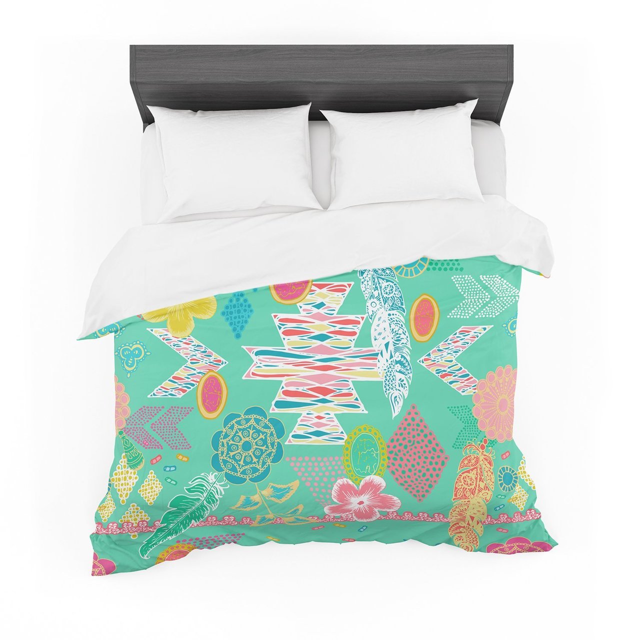 Annelineophia ‘Aztec Boho Emerald’ Teal Rainbow Featherweight3D Customized Duvet Cover Bedding Sets