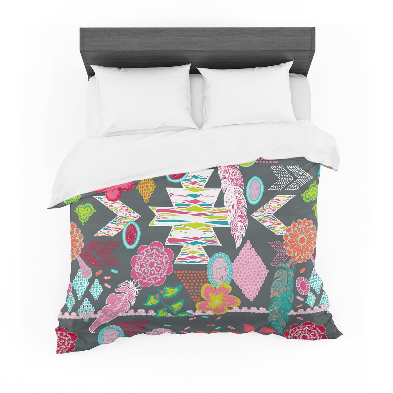 Annelineophia ‘Aztec Boho Tropical’ Gray Rainbow Featherweight3D Customized Duvet Cover Bedding Sets