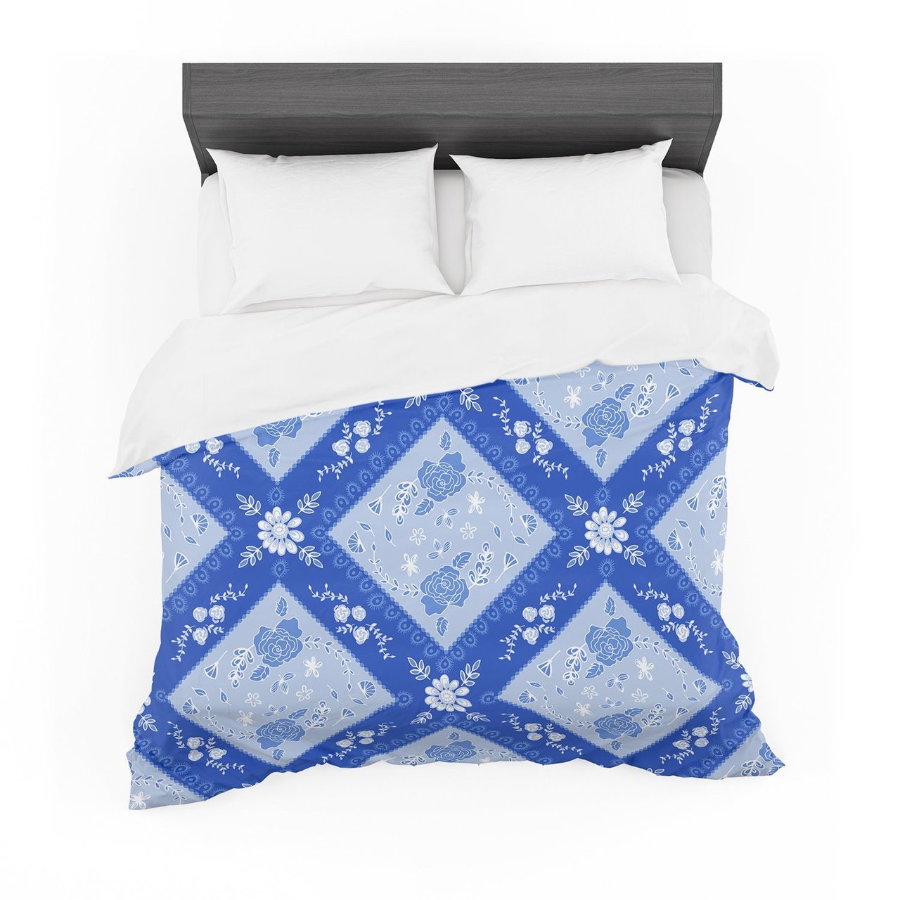 Annelineophia ‘Diamonds Blue’ Aqua White Featherweight3D Customized Duvet Cover Bedding Sets