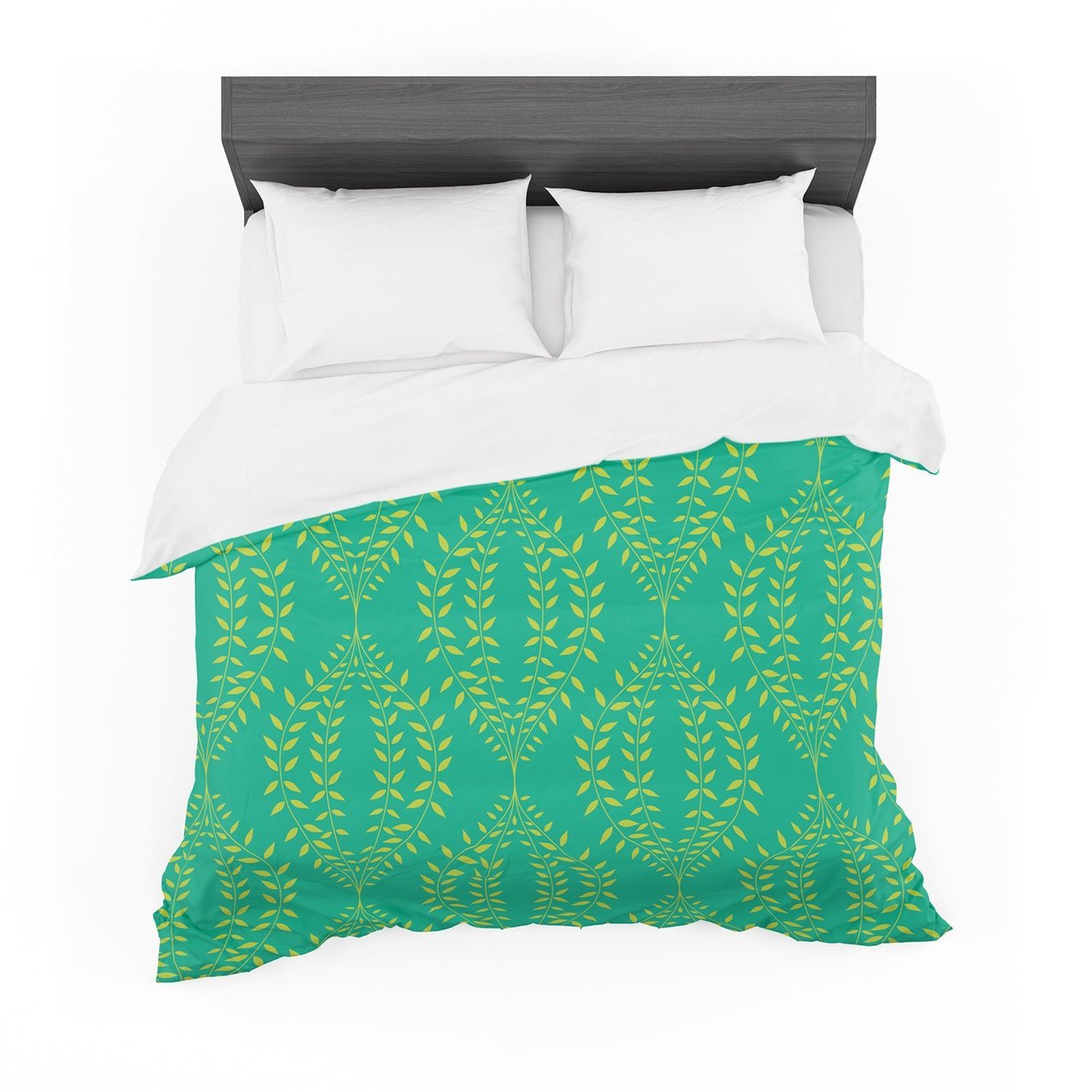 Annelineophia ‘Laurel Leaf Green’ Teal Floral Featherweight3D Customized Duvet Cover Bedding Sets