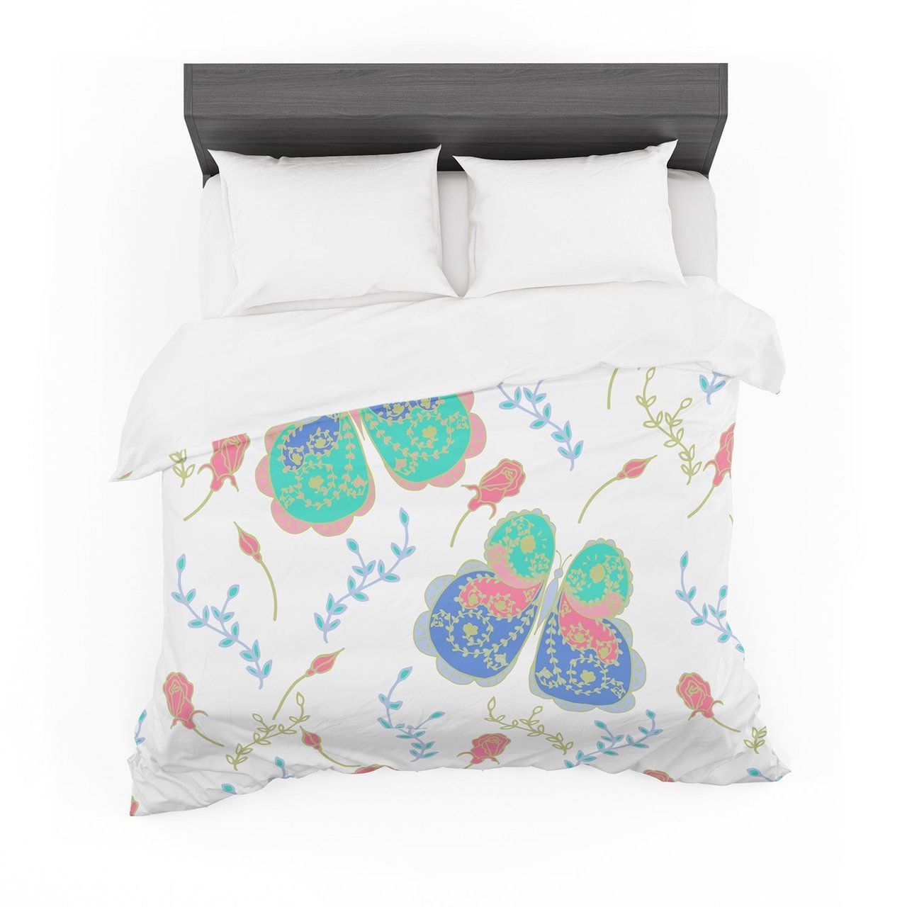 Annelineophia ‘Leafy Butterflies Pink’ Teal Butterfly Featherweight3D Customized Duvet Cover Bedding Sets