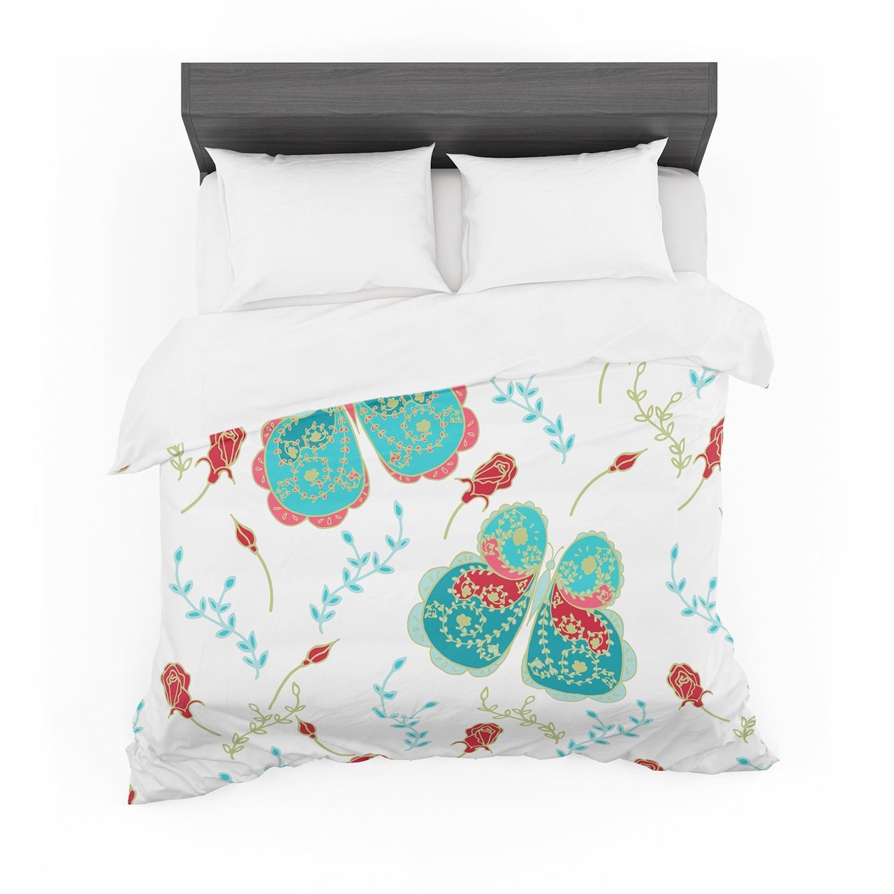 Annelineophia ‘Leafy Butterflies Red’ Aqua Butterfly Featherweight3D Customized Duvet Cover Bedding Sets